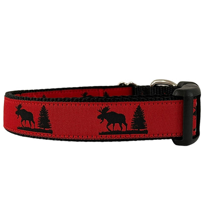 Red Maine Moose Dog Collar with Black Moose