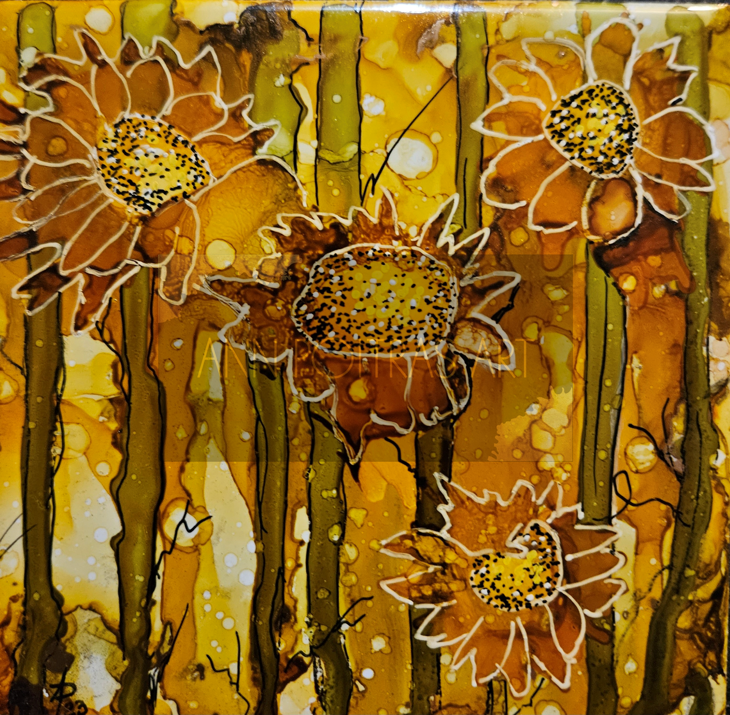 "Sunflowers" Alcohol Ink Artwork Giclée 8"x10" Prints