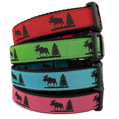 Red Maine Moose Dog Collar with Black Moose