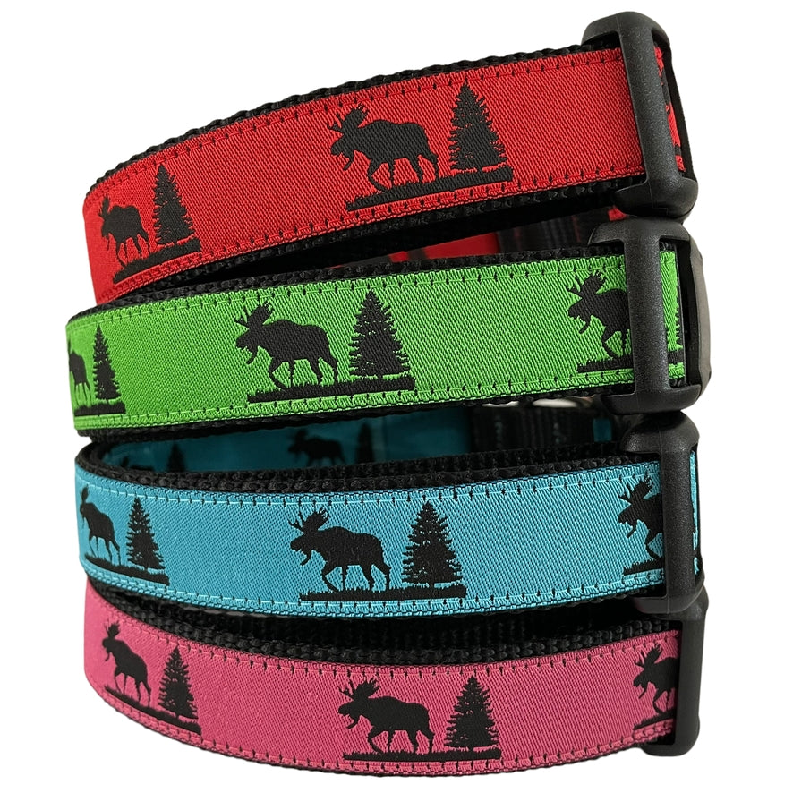 Pink Maine Moose Dog Collar with Black Moose