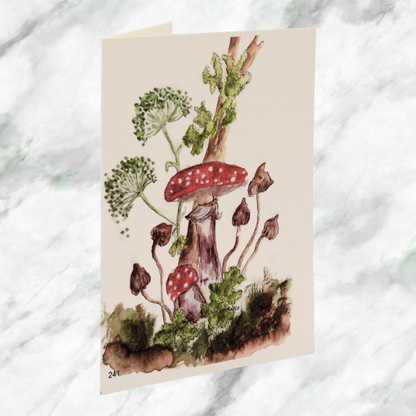 Mushrooms Watercolor Art Greeting Card
