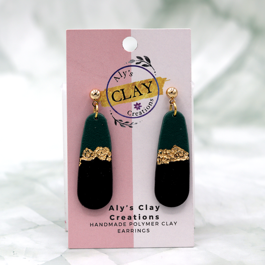 Emerald & Black Clay With ‘Hammered’ Foil Earrings