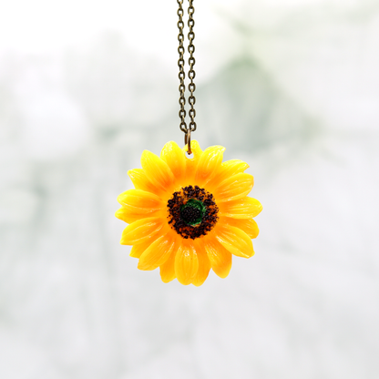 Resin Sunflower Pendant Necklace