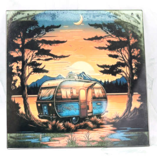 Camper Sunset Glass Trivet 7.75" x 7.75"