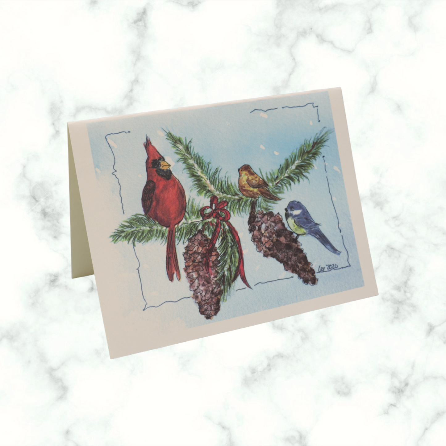 Cardinal With Friends Watercolor Art Greeting Card