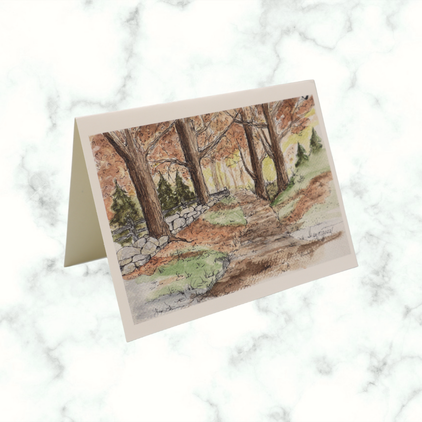 Autumn Lane Watercolor Art Greeting Card