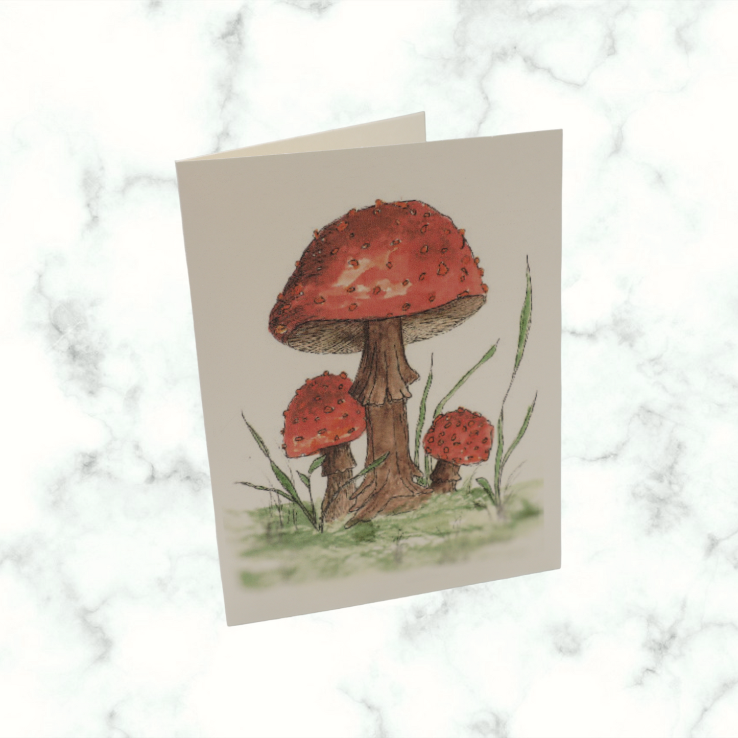 Red Bumpy Mushrooms Watercolor Art Greeting Card
