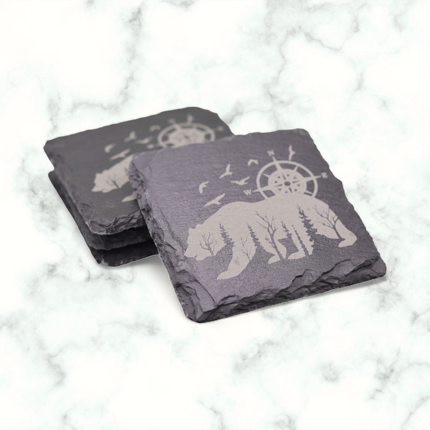 Bear Stone Engraved Coasters Set Of 4