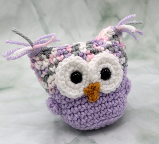 Lavender & Multicolored Crocheted Owl 4"