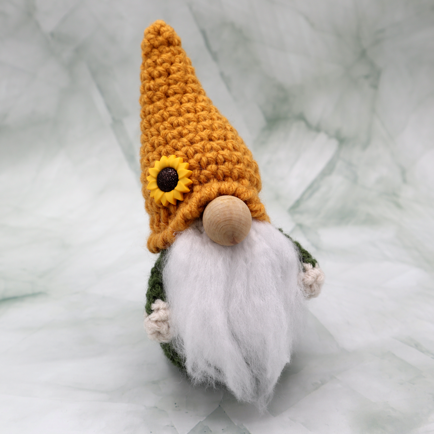Dark Green/Golden Decorative Crocheted Gnome 6.5"