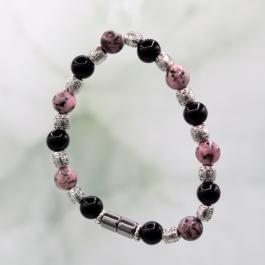 Obsidian & Pink Labradorite 7 1/4" Rare Earth Bracelet
