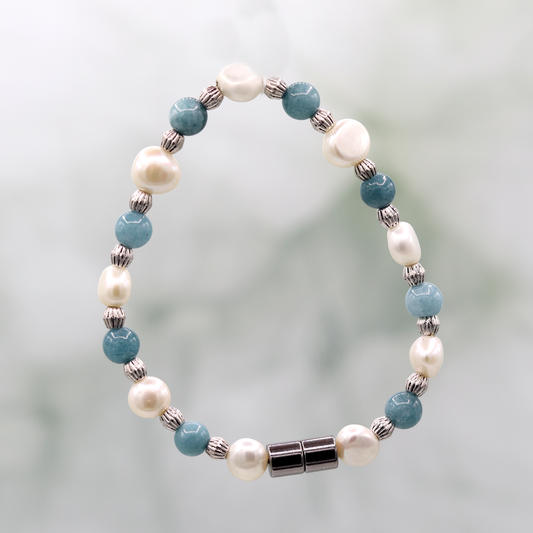 Cultured Pearl & Blue Chalcedony 7 1/4" Rare Earth Bracelet