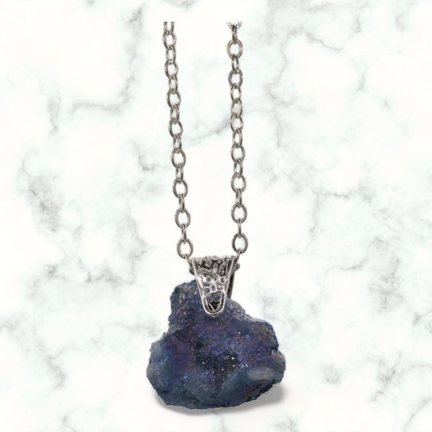 Purple Geode Nugget Necklace with Silver Filigree Bale on a Silver Chain 21.5"