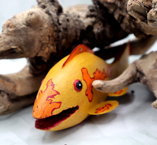 Handcarved Wooden Fish Decoy Folk Art (Yellow/Orange)