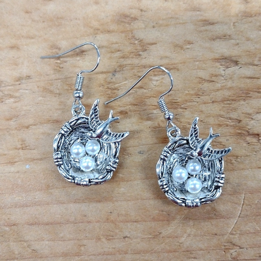 Antique Silver Birds Nest Earrings