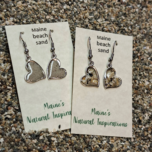 Maine Beach Sand Heart Earrings - Various Sand Types