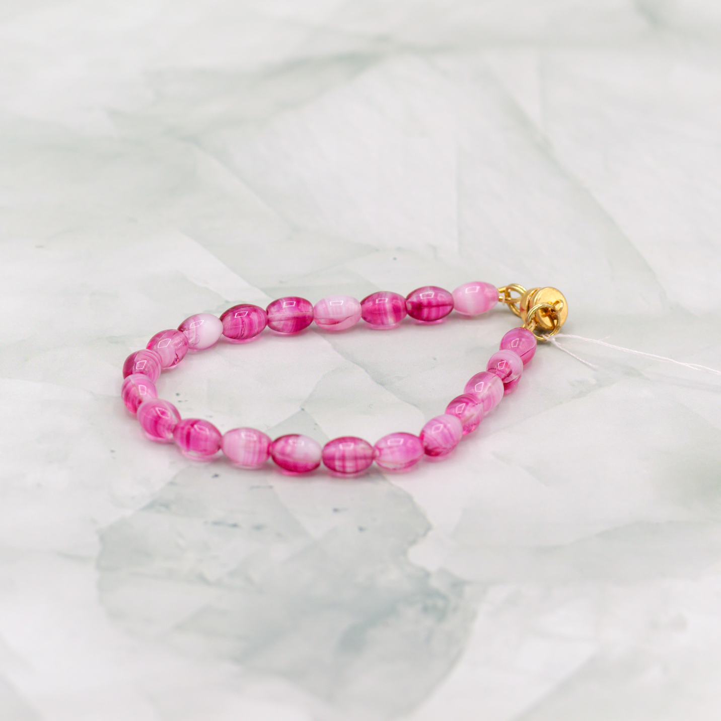 Pink & White Swirl Bracelet 7”