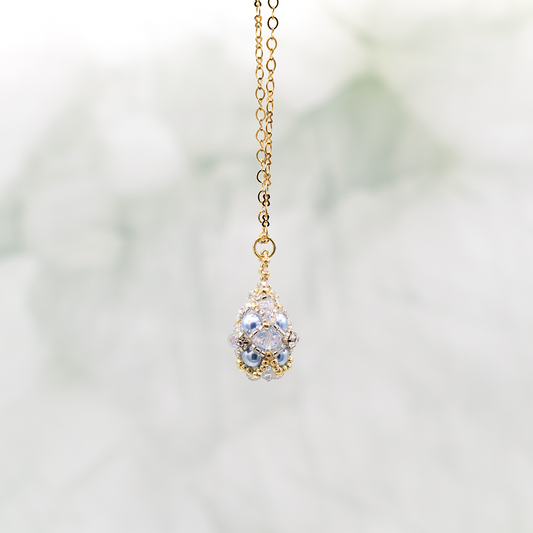 Swarovski Aquamarine & Crystal AB Faberge Egg Necklace 18"