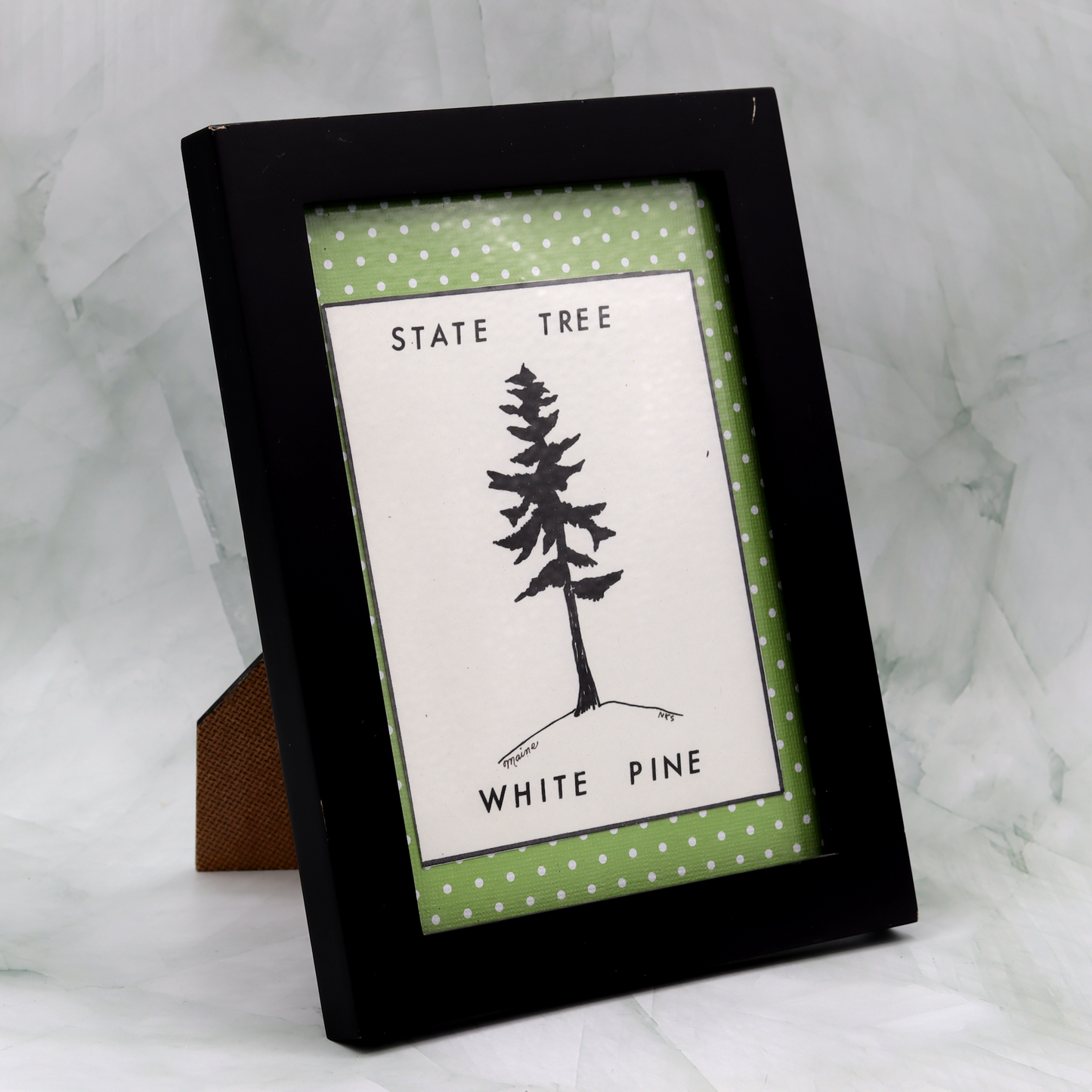 Maine White Pine Tree Cut Paper Design Green Framed 4"x6"