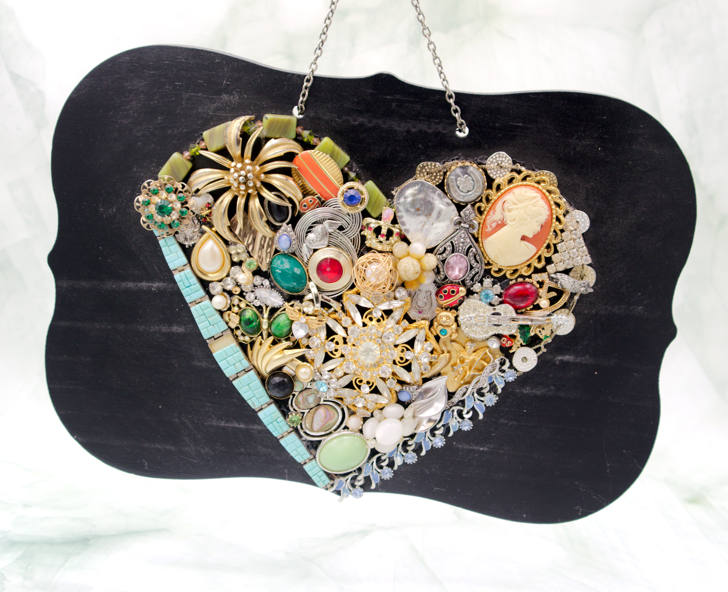 Heart Reclaimed Jewelry Sign With Chain - Approx. 5"x7"